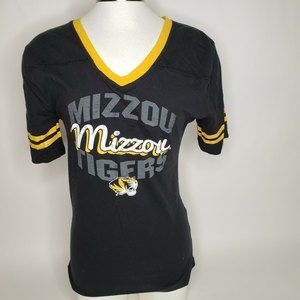 Women University of Mo Mizzou T shirt Black Gold Tigers Retro Style V Neck Small